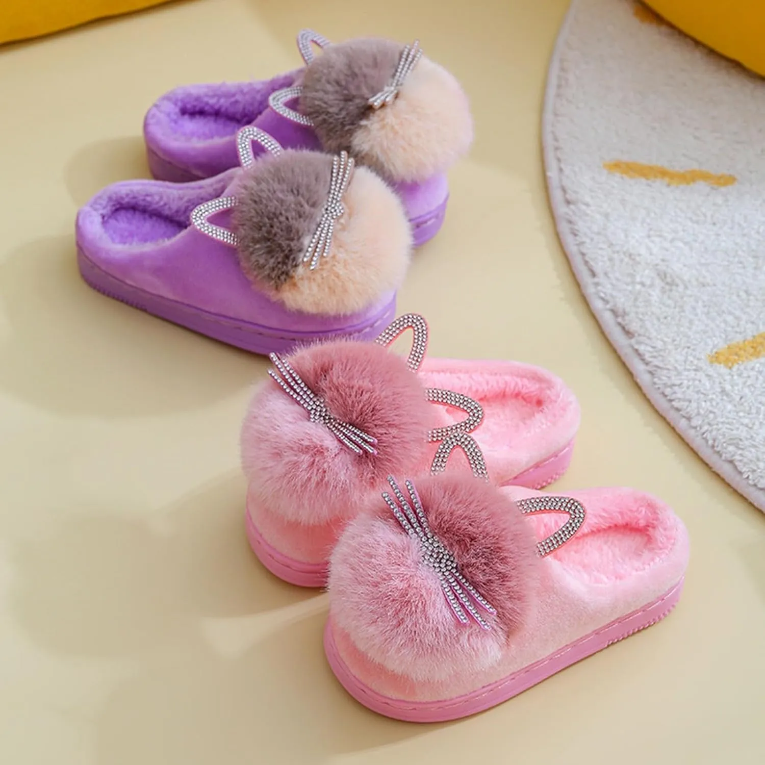 Big Girl Shoe Kids Children's Boys Girls Winter Fall Plush Shoes Indoor Warm and Cute Flock Softball Sandals for Girls