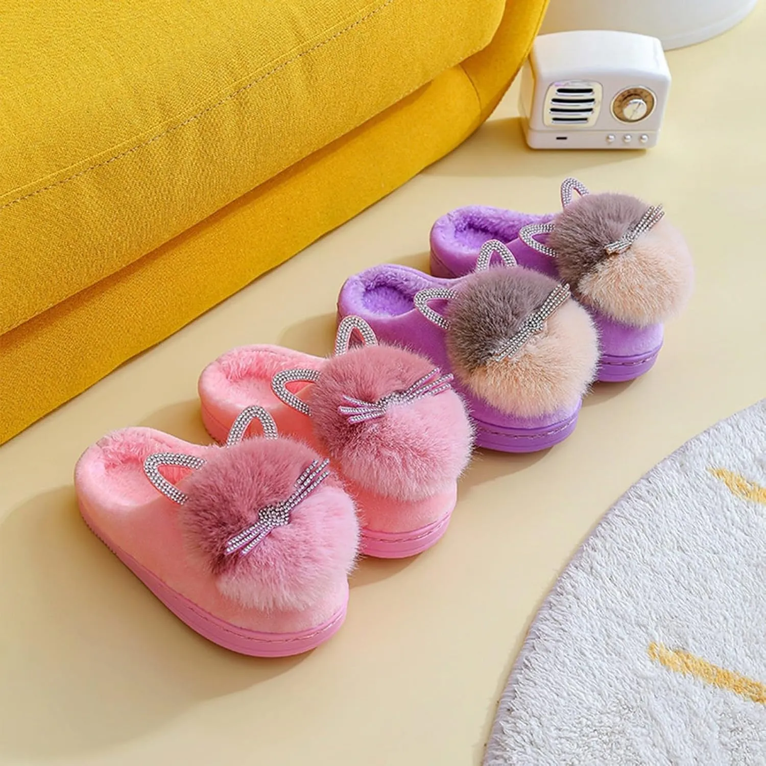Big Girl Shoe Kids Children's Boys Girls Winter Fall Plush Shoes Indoor Warm and Cute Flock Softball Sandals for Girls