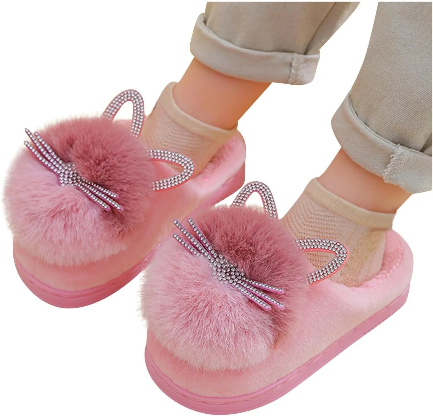Big Girl Shoe Kids Children's Boys Girls Winter Fall Plush Shoes Indoor Warm and Cute Flock Softball Sandals for Girls