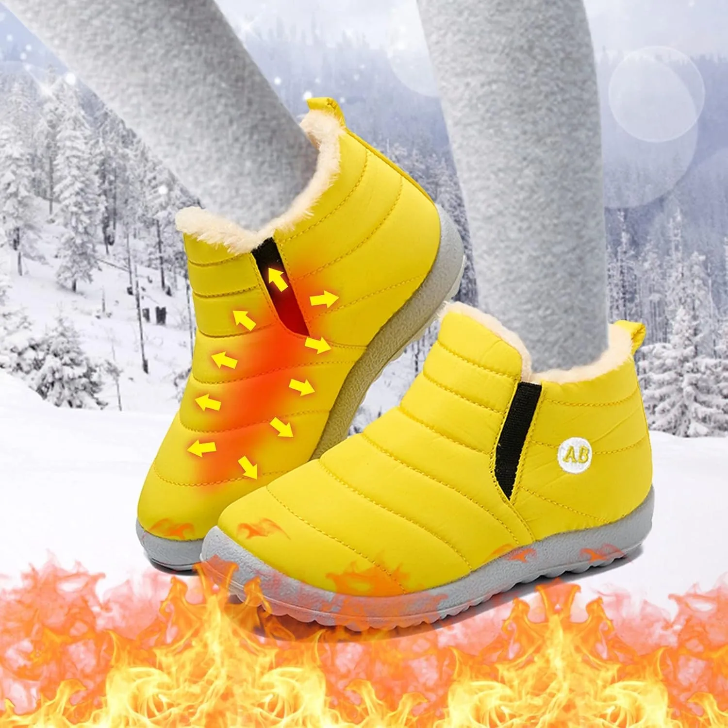 Boys Girls House Solid Plush Sneakers Winter Hot Boots Flat Splashing Fuzzy Warm Short Tube Snow Boots High Heel Boots