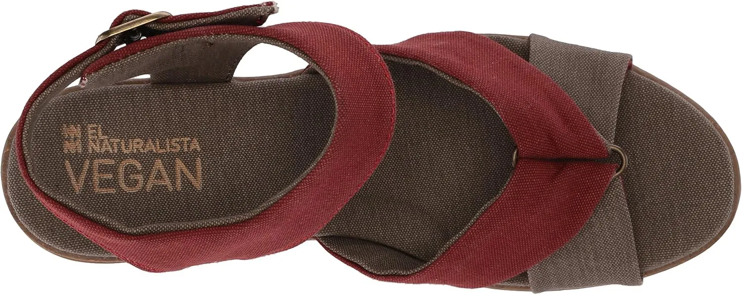 El Naturalista Women's N5007t Seaweed Canvas Black/Leaves Wedge Sandal, 6 AU