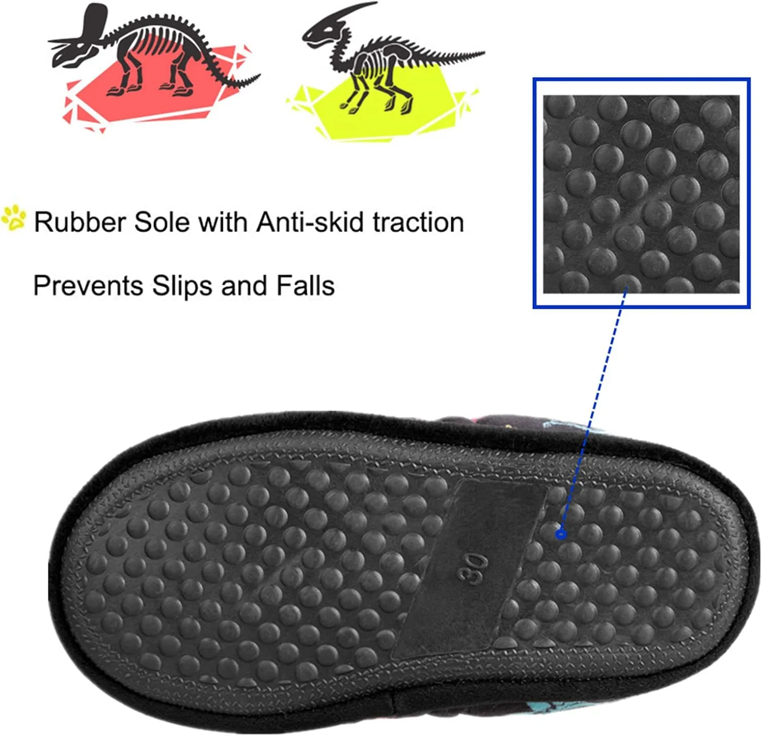 Little Kids Big Boys House Slippers, Kids Fur Lined Warm Slip On Home Slippers Cute Winter Nonslip Indoor Dinosaur Slippers