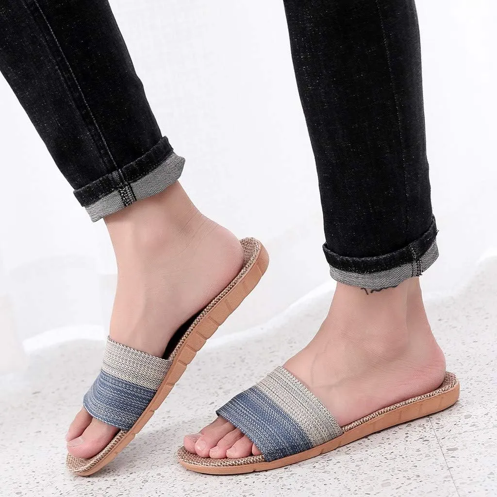 Men Slipper Breathable Linen Flip-Flops Sandals Home Shoes Beach Shoes Cotton Men's Slipper Men S Slippers Size 11 Laces
