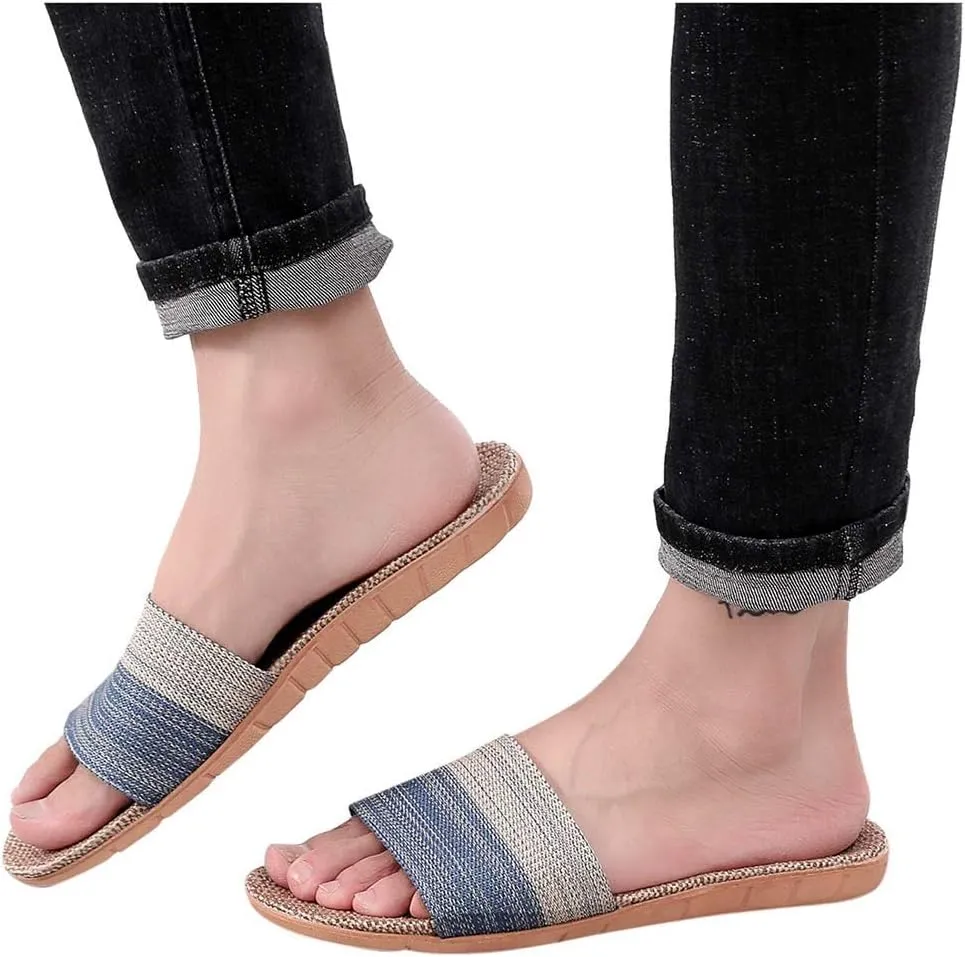 Men Slipper Breathable Linen Flip-Flops Sandals Home Shoes Beach Shoes Cotton Men's Slipper Men S Slippers Size 11 Laces