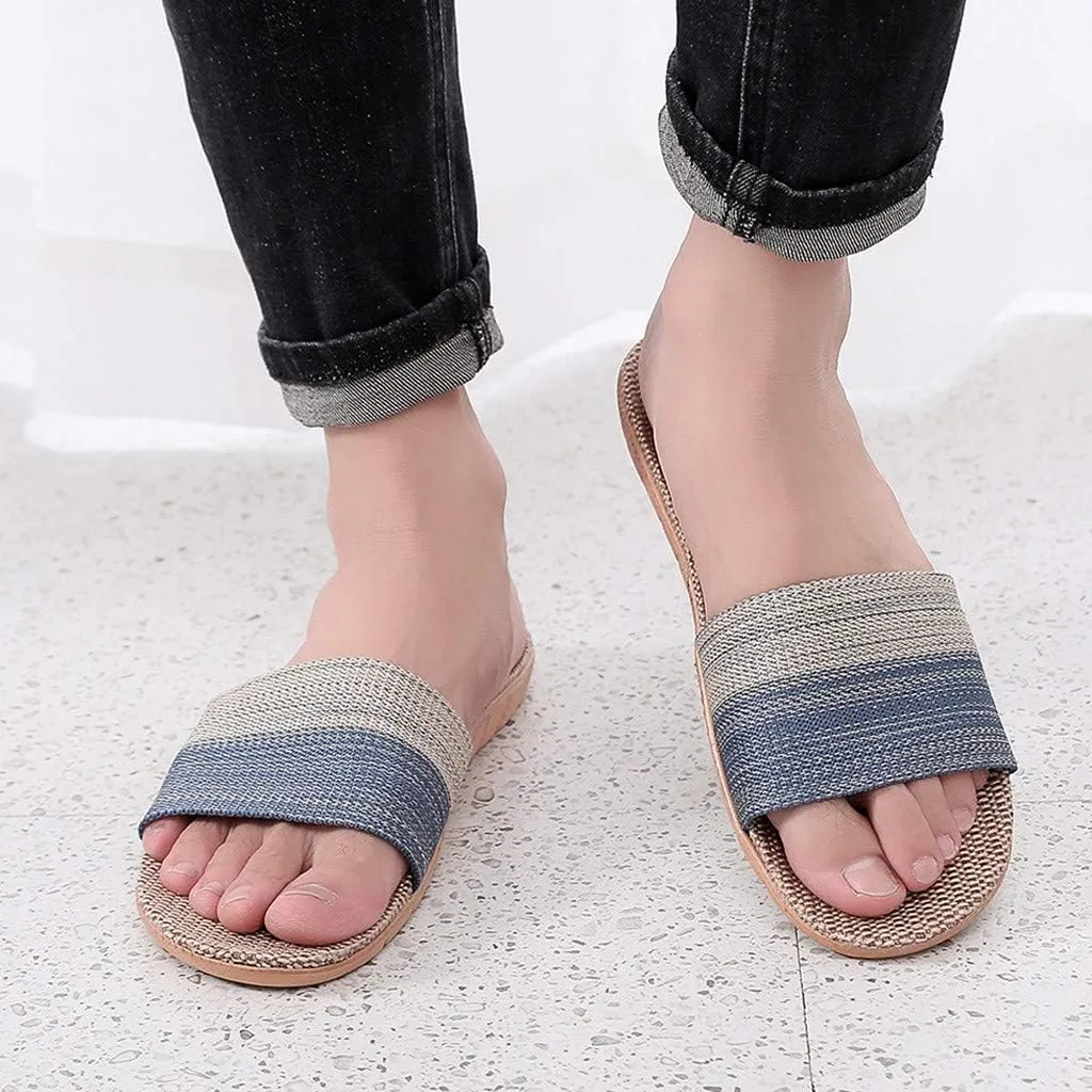 Men Slipper Breathable Linen Flip-Flops Sandals Home Shoes Beach Shoes Cotton Men's Slipper Men S Slippers Size 11 Laces