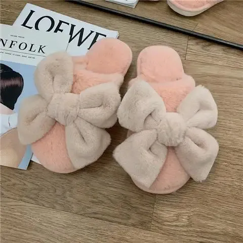 Mule Slippers with Plush Bow for Women