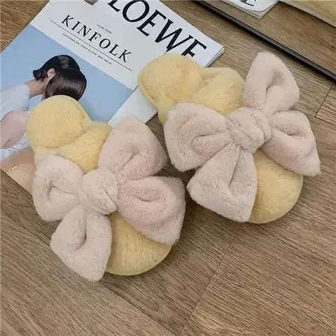 Mule Slippers with Plush Bow for Women