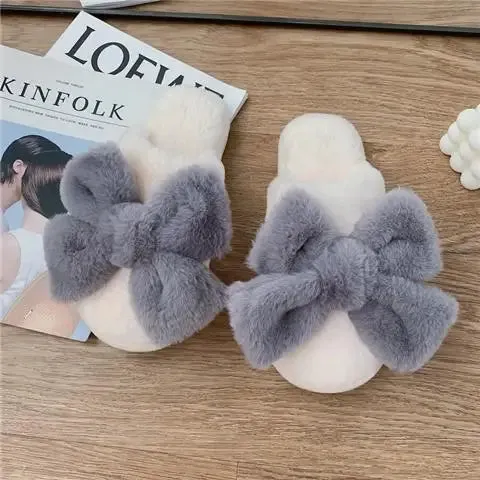 Mule Slippers with Plush Bow for Women