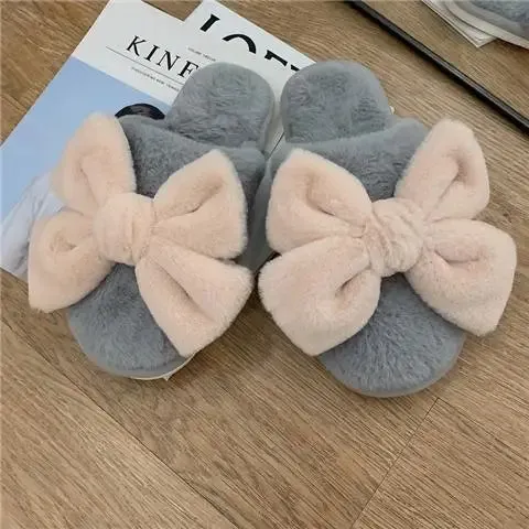 Mule Slippers with Plush Bow for Women